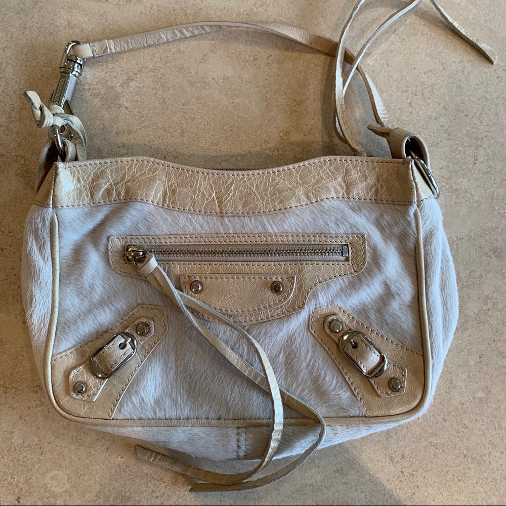 Balenciaga White x Beige Pony Hair Purse.